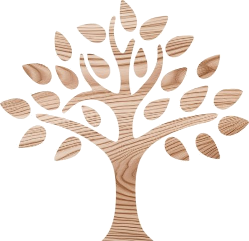 Gestileerde boom met houtnerf-textuur, als beeld van hout en soort samen (decoratieve illustratie).